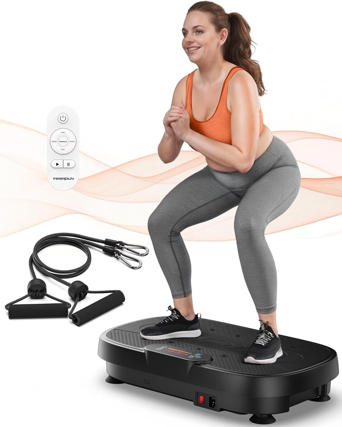 Vibration Plate, Whole Body Vibration Plate Exercise Machine for Lymphatic Drainage, Power Plate Vibration Plate W/ 2 Resistance Bands for Wellness and Fitness