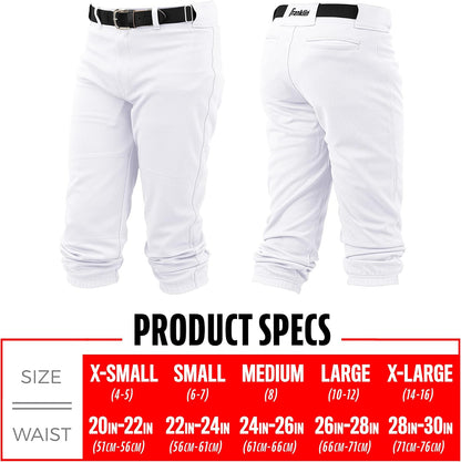 Youth Baseball + Softball Pants - Knee High + Relaxed Fit Kids Baseball Pants - White, Black + Grey Pants