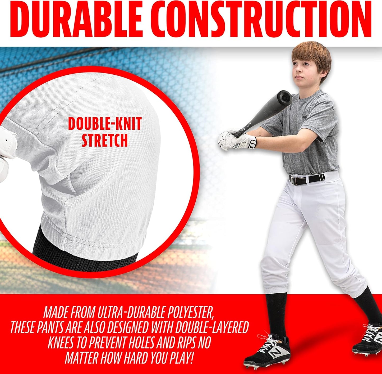 Youth Baseball + Softball Pants - Knee High + Relaxed Fit Kids Baseball Pants - White, Black + Grey Pants